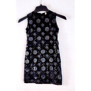 Girls Black Velvet Dress Formal Party Embellished Faux Leather Sequins Shift